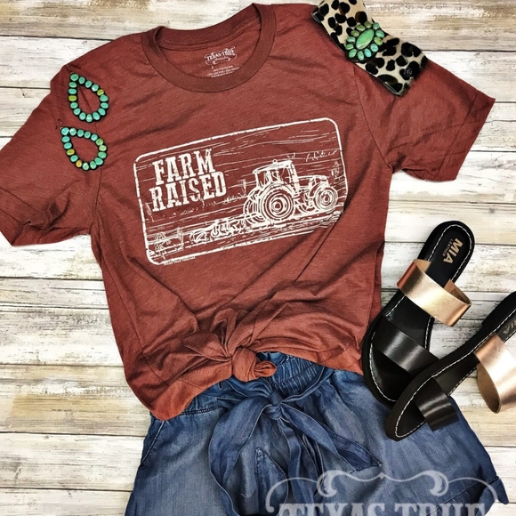 Burnt Orange Rust Farm Raised Graphic T-Shirt - Picture 1 of 4